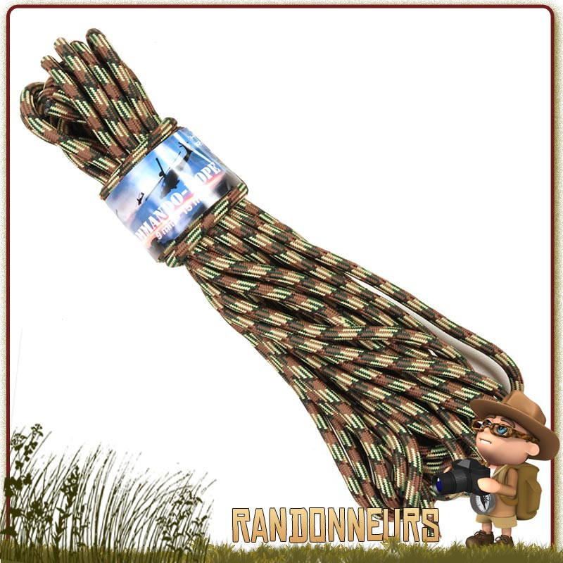 Corde Nylon commando militaire 9mm x15m Camo 101 Inc bivouac bushcraft